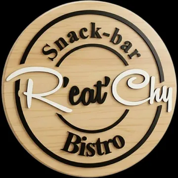 Logo R'eat'Chy : médaillon en bois, Snack-bar Bistro